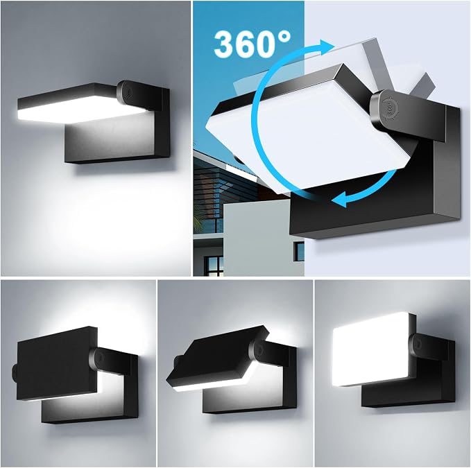 60W LED Wall Lights Outdoor 360° Rotatable Black Modern Commercial Security 5000K IP65 Waterporof Wall Mount Fixture 2 Pack