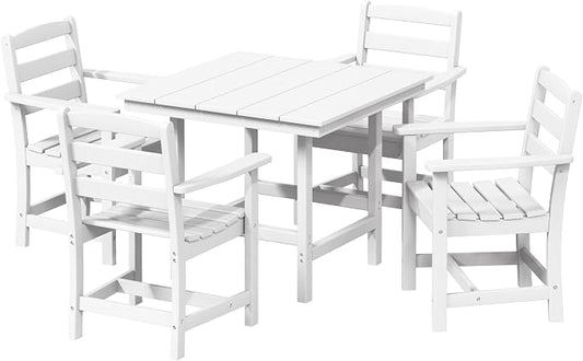 WestinTrends Ashore 5-Piece HDPE Outdoor Square Patio Dining Table Set with Armchairs, White