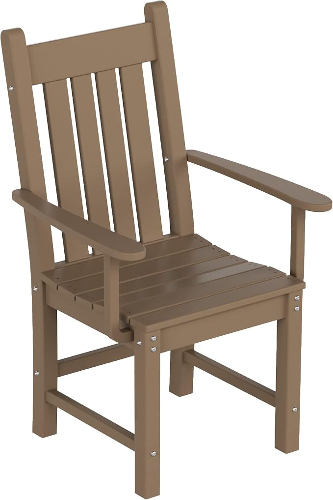 WO Home Furniture Adirondack Patio Dining Chair Table Bench Set of 6 PCS Rectangle Dinner Table Dining Arm-Chairs (Weathered Wood)