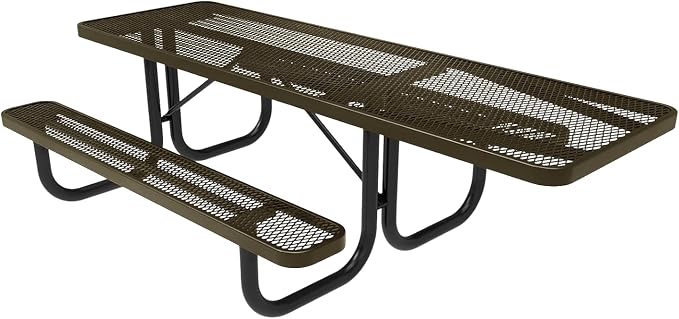 COATEDOUTDOORFURNITURE Heavy-Duty Portable ADA-Compliant Outdoor Picnic Table, Expanded Metal Patio Dining Furniture Made in America (8ft Rectangular, One-Side Handicap, Textured Gold Vein)