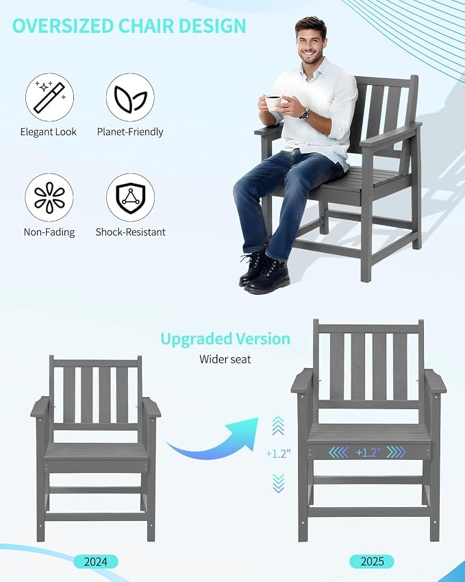 HDPE Outdoor Dining Set for 6, Patio Dining Furniture Set with Umbrella Hole Cut-Out Table and 1 Bench and 4 Chairs, All Weather Outdoor Dining Bench Sets, Gray