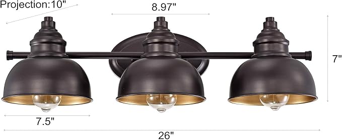 3 Light Bathroom Vanity Light, 7 Inch Oil Rubbed Bronze Wall Sconce Indoor, Modern Metal Wall Lights for Bathroom Bath Bedroom