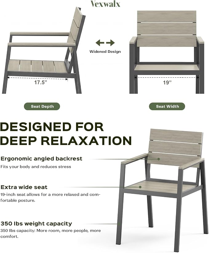 Vexwalx 7-Piece Outdoor Dining Set, Aluminum Dining Table Set for 6, Patio Table and Chairs Set (Gray)