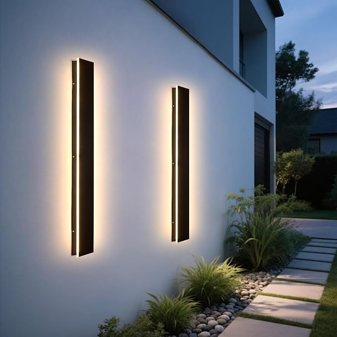 Modern Outdoor Wall Lights - 2pack 70.8inch 3000k Black Exterior Light Fixtures Wall, Porch Lights Outdoor Wall Sconce, Patio Long Strip Wall Light Fixture Outside for Garage, House(4.72 Inch Wide)