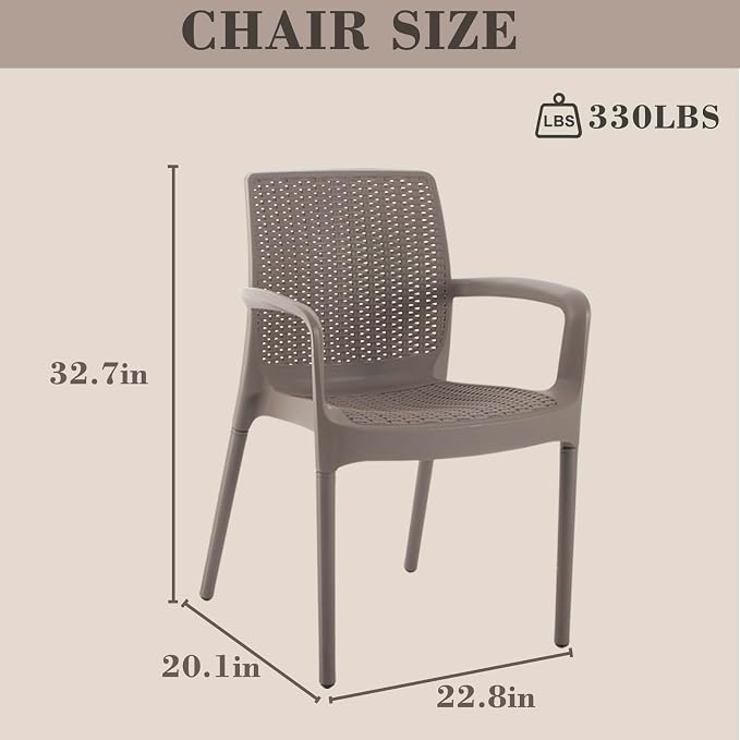 DIMAR GARDEN 4 Piece Patio Dinning Chairs Set, Outdoor Resin Dining Chairs with High Back, Deck Chair with Armrest, Flax Gray
