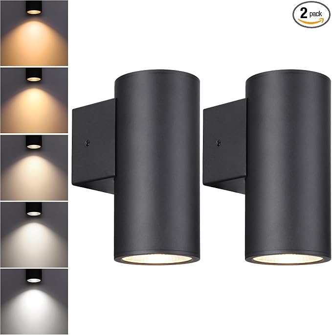 LEONLITE 2-Pack 9 Inch 5CCT Integrated Cylinder LED Down Light Outdoor | 2700K/3000K/3500K/4000K/5000K, 110V-277V, 12W, Aluminum Wall Sconce, IP65, ETL Listed, Exterior Light Fixture Wall Mount