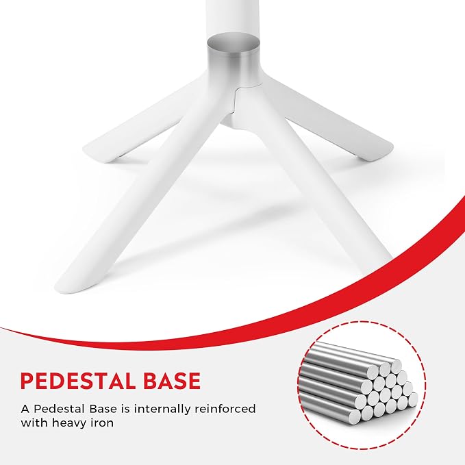 Costaelm Patio Table for 4-Person, Outdoor Patio PP Round Dining Table, All-Weather Bistro Dining Table for Backyard Deck Porch Poolside, White