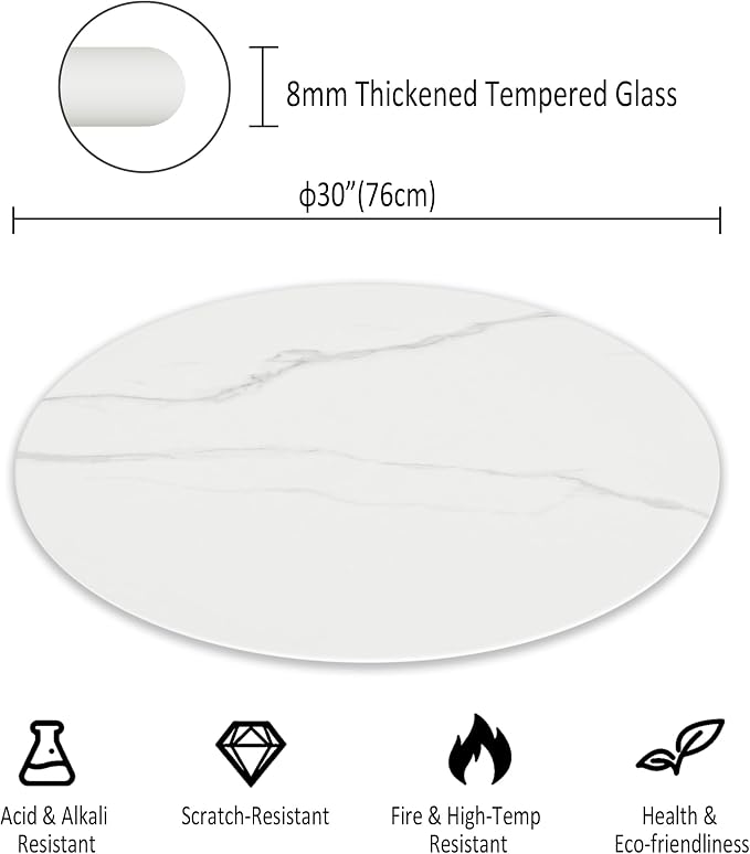 30" Round Tempered Glass Table Top, Marble Glass Surface Protector Heat & Scratch Resistant Multipurpose for Dining, Coffee, Restaurant, Office and End Table (White Marble Pattern, 30 Inch)