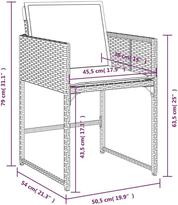 Afuera Living 7-Piece Rattan Garden Dining Set, Gray/Brown Finish, Acacia Wood and UV-Resistant PE Rattan, Includes Cushioned Chairs, Rectangular Table for Outdoor Patio or Garden Dining