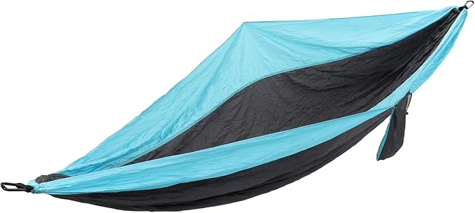 Double Hammock 210T Nylon Camping Swing, Outdoor Indoor Hanging Bed for 2 Person, Lightweight Portable Hammock with Carabiner Steel Buckle for Camping Hiking Backyard (Sky Blue and Dark Grey)