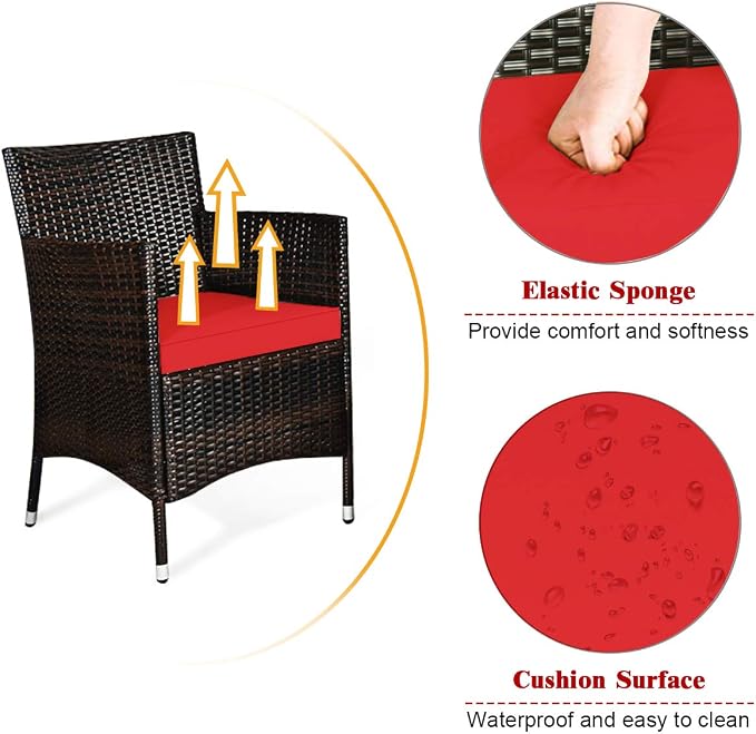 COSTWAY 8PCS Rattan Patio Furniture Set | Outdoor Wicker Rattan Chairs with Coffee Table, Rattan Cushioned Conversation Set for Backyard Balcony Poolside, Red