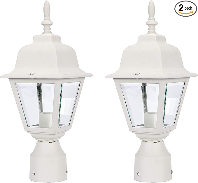 Outdoor Post Light, Rustproof Aluminum Pole Lamp, White | Exterior Lamp Post Light Fixture for Garden, Yard, Pathway, Waterproof, Glass, E26 Base, Max 60W, 2 Pack