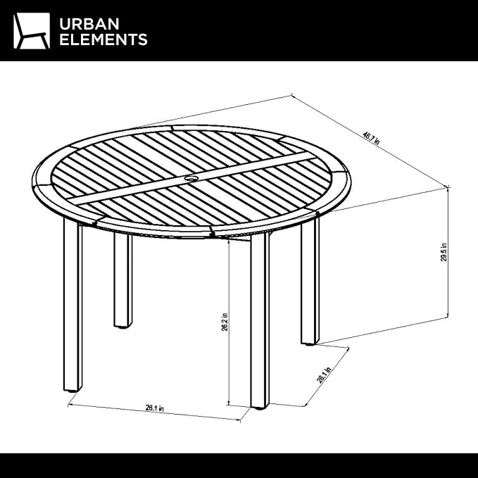 Urban Elements Nature 5-Piece Wood Patio Furniture Set | Teak Finish 100% FSC Eucalyptus | Backyard, Outside Table and Chairs, Round Outdoor Dining Set for 4, Patio Dining Set for 4 (White)