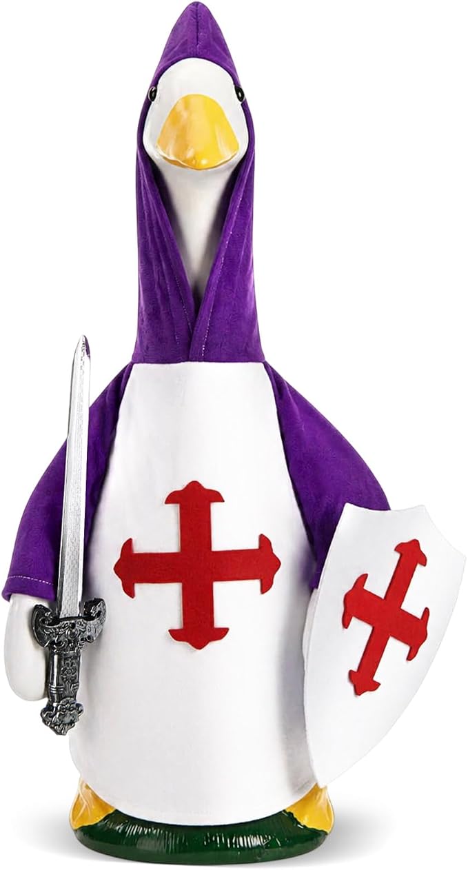 Knight Porch Goose Outfit, Goose Dress Clothes with Sword & Shield Costume for 23" Gooses Statue Decorations, Home Defender Decor for Outdoor Garden Patio Yard