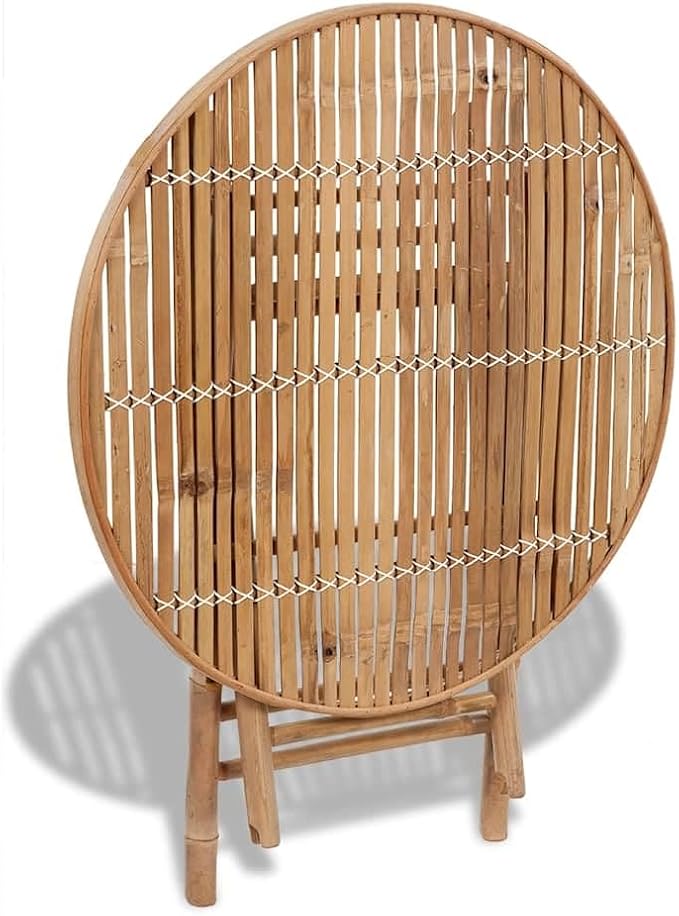 5 Piece Folding Patio Dining Set, 31.5 Inch Round Bamboo Outdoor Table and 4 Chairs for Garden, Backyard and Balcony, Space Saving Wooden Bistro Furniture Set for Al Fresco Dining