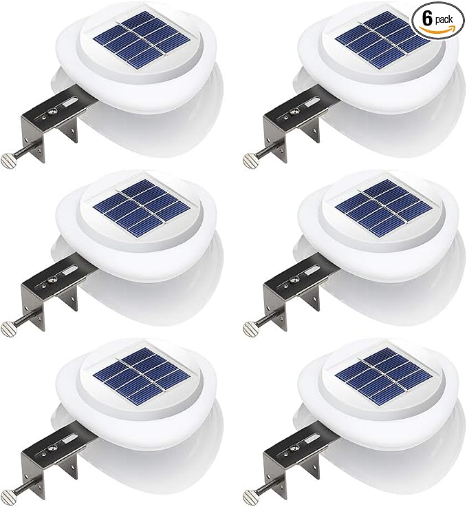 DBF Outdoor Solar Gutter Lights - Solar Fence Lights Outdoor Waterproof LED Deck Lighting Wall Mount Decorative Auto On/Off for Eaves Yard Garage Garden Deck Patio Railing (6 Pack, White)
