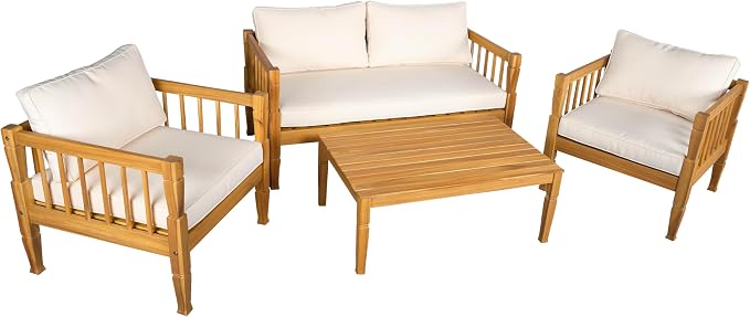 KLMM 4-Piece Patio Furniture Set,Outdoor Furniture with Coffee Table,Patio Conversation Set,Deep Seating with Thick Cushion,for Backyard Porch Balcony (Teak Finish-PF)