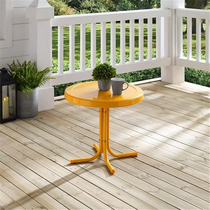 Pemberly Row Modern Steel Patio End Table, Tangerine Gloss/White Finish, 18.9" H x 22" W x 22" D, Weatherproof Powder-Coated Steel, Retro Style Outdoor Table for Balcony, Porch, or Patio Use