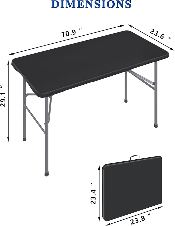 4FT Folding Tables – Heavy Duty Portable Foldable Picnic Table with Built-in Handle, 450 lb Capacity – Ideal for Events, Parties, Crafts, Camping & Dining (4-Pack, Black)