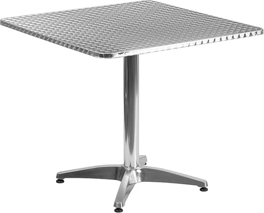 Pemberly Row Square Bistro Table, 31.5 in Aluminum and Steel with Stainless Steel Top, Lightweight Design, Indoor/Outdoor Use, Commercial or Residential Patio Dining Table