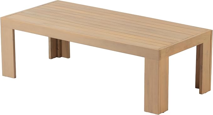 Christopher Knight Home Evan 14.96" Height Outdoor Coffee Table, Acacia Wood Accent Table with Slatted Panel Design, Modern Patio Table for Garden Balcony, Low Maintenance Patio Furniture, Light Teak
