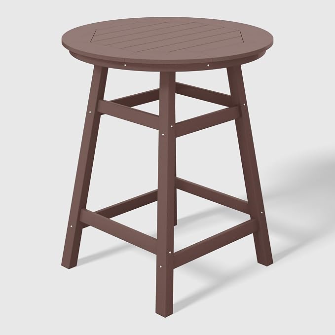 WestinTrends Outdoor 35" HDPE Round Patio Counter Height Bar Table, Dark Brown