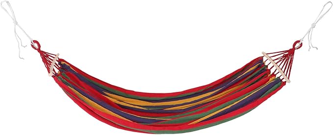 Outanaya Double Outdoor Garden Hammock with Anti-Roll Duckbill Buckle, Extra-Wide Striped Canvas for Two Persons, Travel and Camping Backyard Hanging Hammock