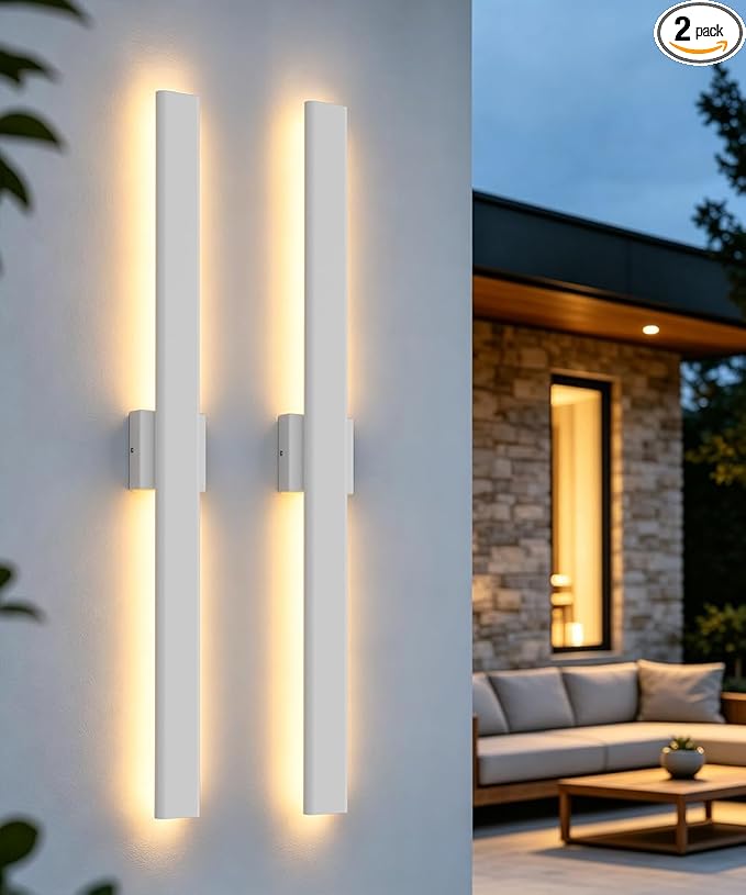 Aipsun 2 Packs Outdoor Wall Sconce, 3000K 4000K 6000K, 39.4in Modern White Exterior Light, Long LED Linear Wall Light Outside Lighting for Entrance, Hallway, Garage, Porch(3CCT)