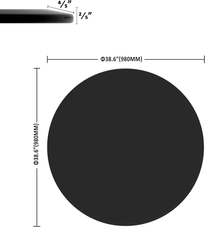 38.6 Inch Round Black Tempered Glass Table Top, Black Table Surface Protector, Safe 2/5" Thick-Beveled Polished Edge, Replacement Glass Top for Home, Office, Patio, Outdoor/Indoor