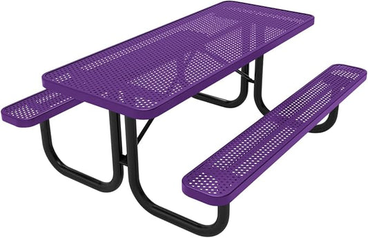 COATEDOUTDOORFURNITURE Heavy-Duty Portable Outdoor Picnic Table, Thermoplastic Coated Punched Steel Commercial-Grade Patio Dining Furniture Made in America (6ft Rectangular, Textured Purple)