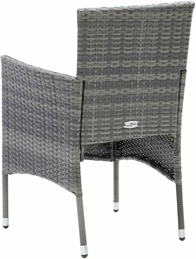 3 Piece Patio Dining Set with Cushions, Outdoor Wicker Rattan Dining Table and Chairs for 2, Gray PE Wicker and Dark Gray Cushions, Glass Top Aluminum Frame Table, Weather-Resistant Garden Furniture