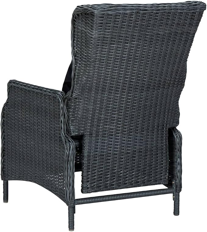 9 Piece Patio Dining Set with Cushions Poly Rattan Dark Gray | Powder-Coated Steel Frame, Solid Wood Tabletop, Adjustable Backrest, Easy to Clean