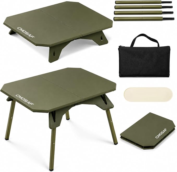 2-in-1 Tactical Camping Table with Adjustable Height, Collapsible Table Lightweight with Carry Bag for Camping,Travel expeditions, Hiking, Picnics, BBQs & Beach Trips