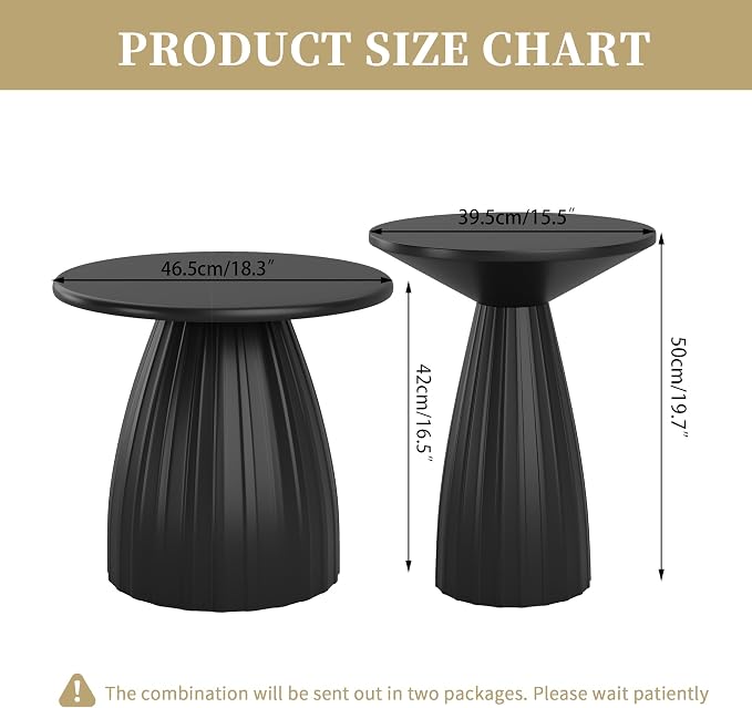 Round Metal Outdoor Patio Side Table Set of 2, Black Small Patio End Table, Steel Outdoor Accent Table for Garden, Pool, Deck, Balcony, Yard, Living Room, Weather Resistant, No Assembly