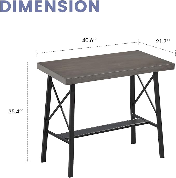 VICLLAX Outdoor Bar Table, 40.5" Wide Patio Counter Height Patio Table, Rectangle Bar Table for Front Porch Balcony, Backyard, Light Grey