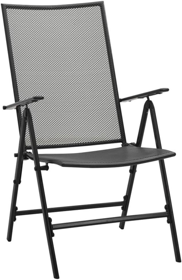 BOWERY HILL 5-Piece Steel Patio Dining Set, Square Table with 4 Chairs, Anthracite/Gray Finish, Powder-Coated, Foldable Design, Mesh Style, Adjustable Backrests, Indoor/Outdoor Use for Garden or