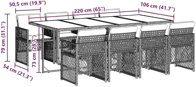 Modern 9-Piece Garden Dining Set with Black PE Rattan and Solid Acacia Wood, Foldable Design for 8 People, Comfortable Cream Cushions for Patio or Balcony