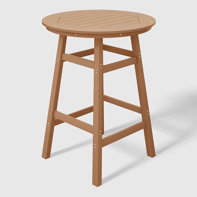 WestinTrends Malibu Outdoor 35" HDPE Round Patio Bar Height Table, Teak