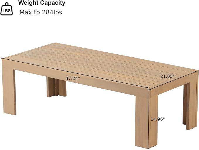 Christopher Knight Home Evan 14.96" Height Outdoor Coffee Table, Acacia Wood Accent Table with Slatted Panel Design, Modern Patio Table for Garden Balcony, Low Maintenance Patio Furniture, Light Teak