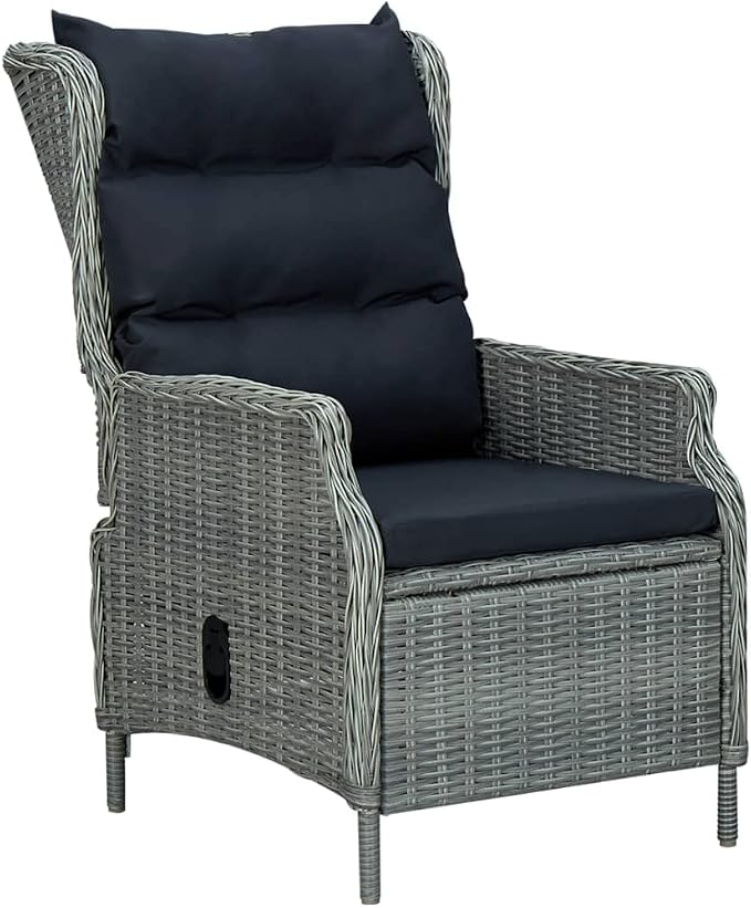 9 Piece Patio Dining Set with Cushions Poly Rattan Light Gray Outdoor Reclining Chairs PE Wicker Table Tempered Glass Garden Furniture