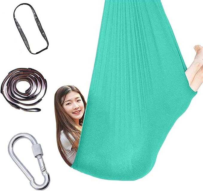 Physical Sensory Swing Chair for Bedroom，Breathable Snuggle Hammock Set Indoor Outdoor Kids Toys Play for Autism ADHD Vestibular System Exercise (Color : Lake Green, Size : 100x280cm/39x110in)