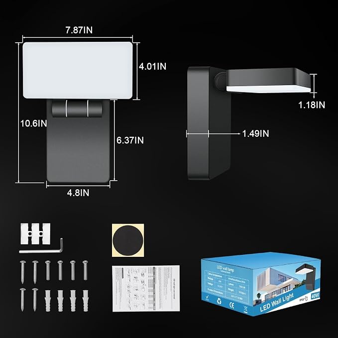 40W Outdoor LED Wall Light, 360° Rotatable Neighbor-Friendly 8Pack | 3000LM 5000K, IP65 Waterproof, Anti-Rust, 85-265V Wall Mount, Switch Control Security Light for Porch Garage Backyard