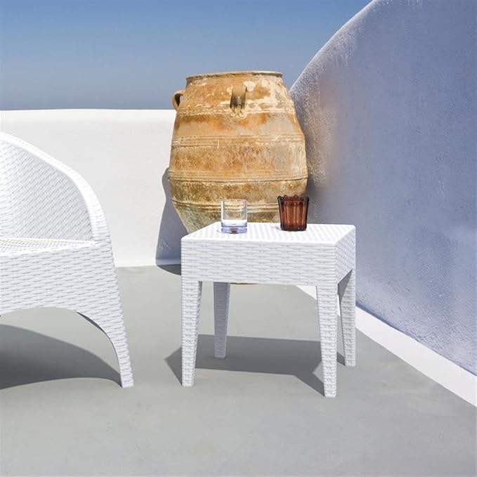Compamia Miami Square Resin Patio Side Table in White, Commercial Grade