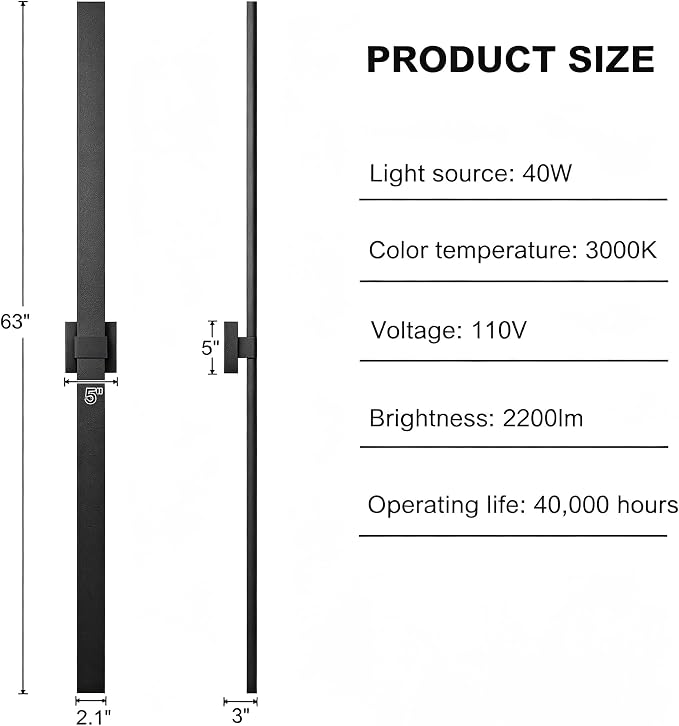 LamQee Aluminum 63 in Long Outdoor Wall Light Fixture, 3000K Integrated LED | Waterproof IP65, Modern Exterior Lights, Linear Outdoor Sconce, Wall Mount Outside Lighting, for House Porch Patio Garage