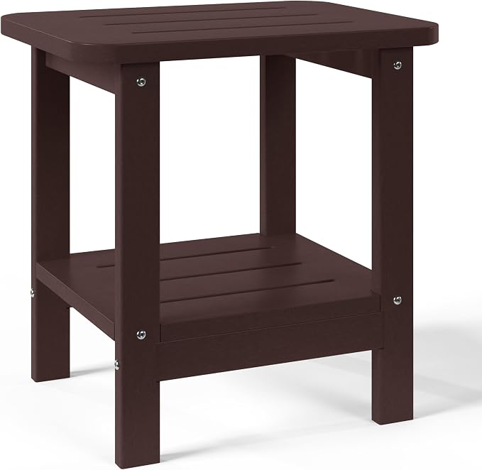 WestinTrends Aruba 2-Tier Outdoor HDPE Modern Adirondack Square Patio Side Table, Dark Brown