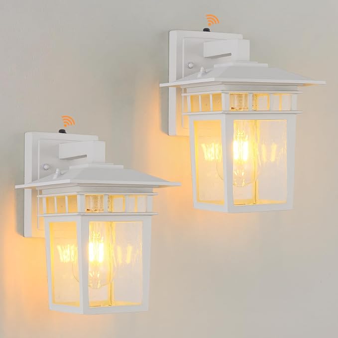 Dusk to Dawn White Outdoor Light Fixtures Wall Mount Seeded Glass