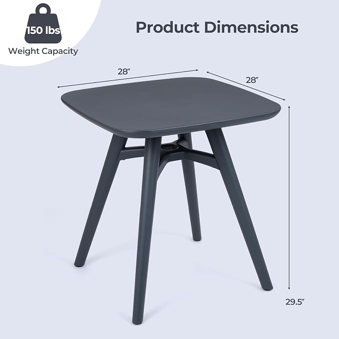 Tangkula 28" Square Outdoor Dining Table, All-Weather Plastic Patio Bistro Table for 4, Small Compact Outside Furniture for Garden, Backyard, Deck and Poolside, Grey