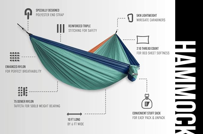 Bear Butt Double Camping Hammock and Bear Butt Kodiak Hammock Straps Bundle