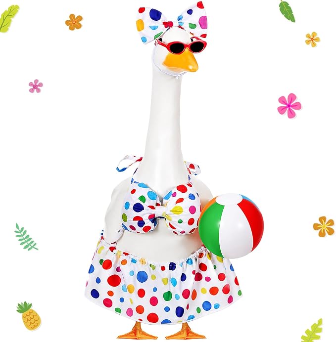Bikini Porch Goose Outfits with Sunglasses and Swimming Tube for 23" Summer Goose Costume Garden Patio Statue Decor(Polka Dots)
