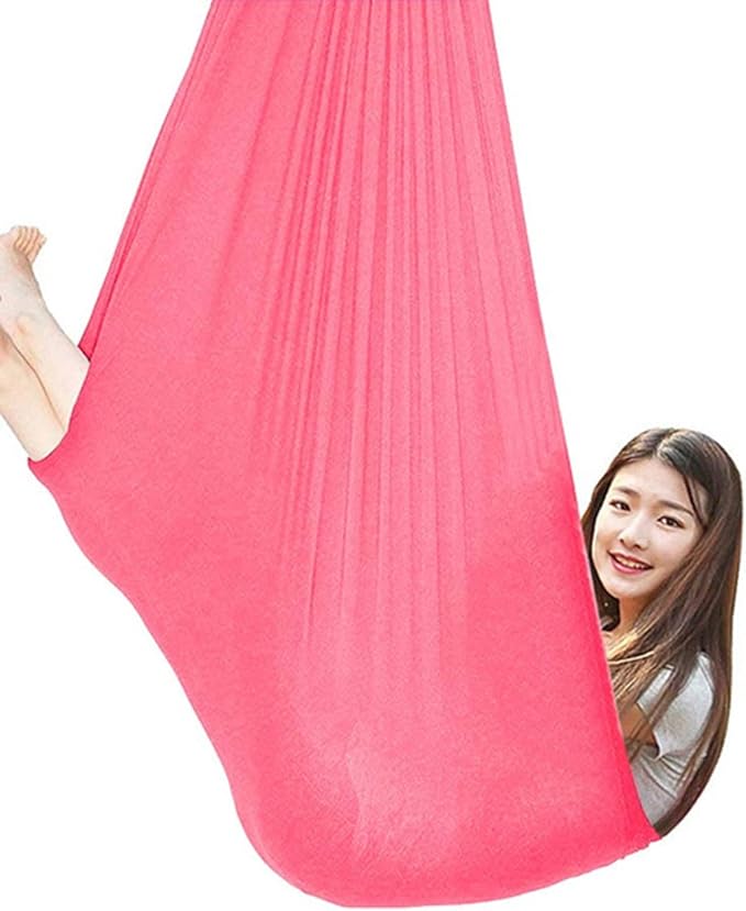 360° Rotating Elastic Aerial Yoga Hammock Outdoor Indoor Swings Aerial Yoga Sensory Therapy Cuddle Swing Soft Elastic Parcel Steady Seat Swing (Color : Pink, Size : 150x280cm)